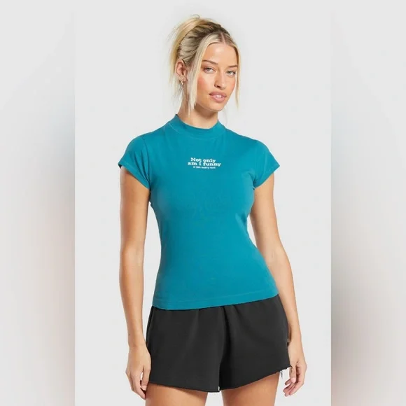 GYMSHARK Women’s Lift Heavy Body Fit T-Shirt Terrace Blue- NWT - Picture 1 of 7